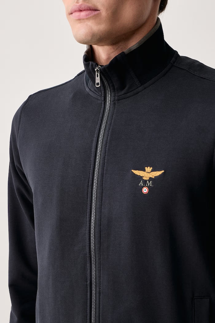 Bluza rozpinana męska bawełniana z elastanem Aeronautica Militare FE1956UF00459 granatowy