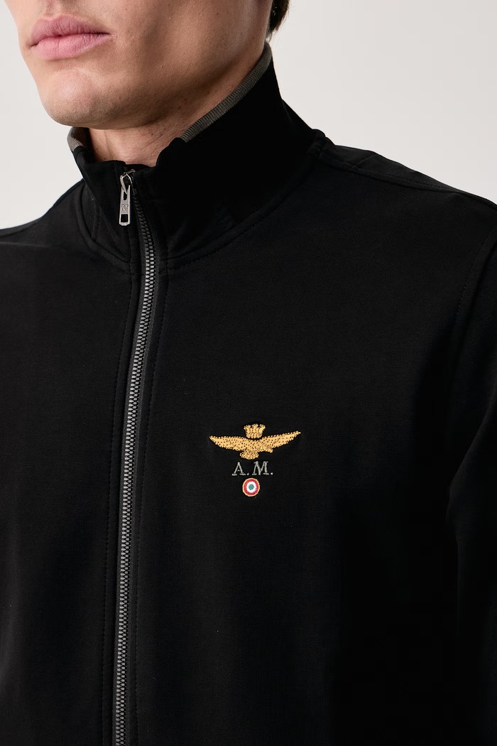 Bluza rozpinana męska bawełniana z elastanem Aeronautica Militare FE1956UF00459 czarny