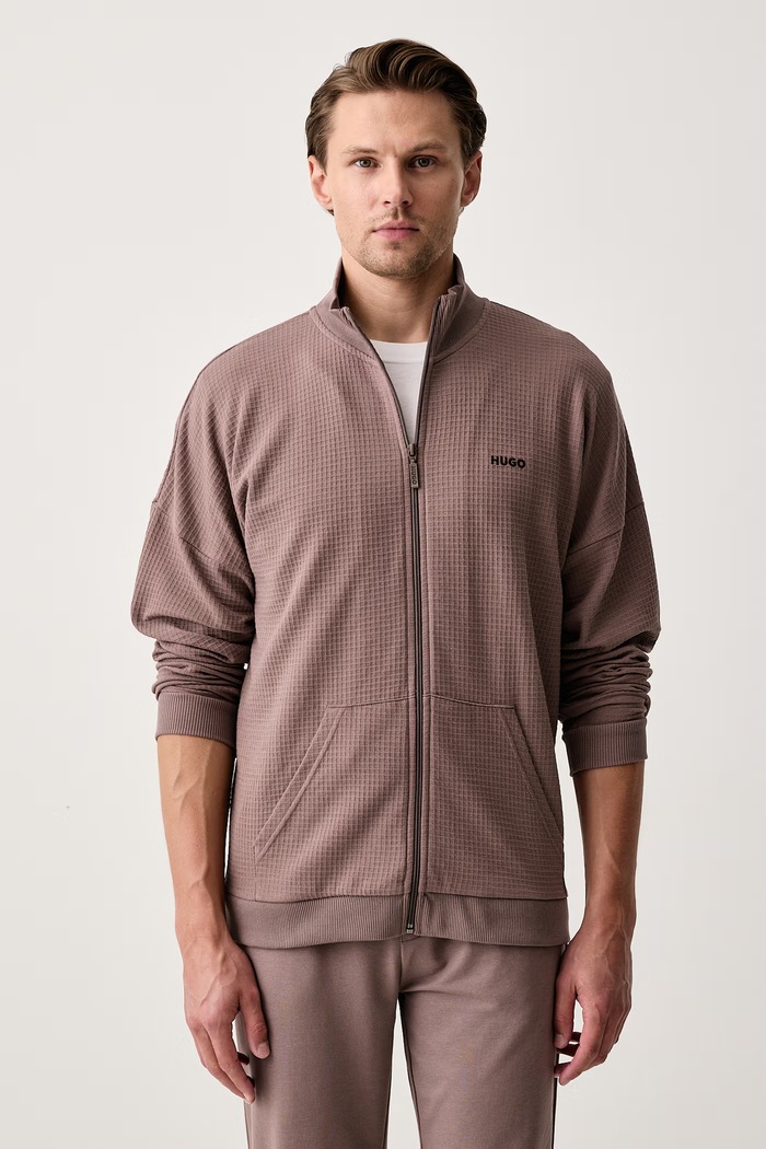 HUGO Bluza rozpinana męska AUSTIN ZIP JACKET brązowy 50556966