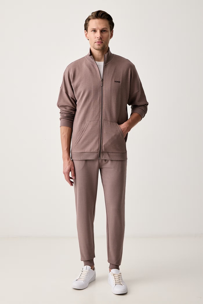 HUGO Bluza rozpinana męska AUSTIN ZIP JACKET 50556966 brązowy SS26