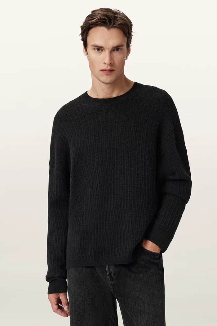 AllSaints sweter z dodatkiem alpaki JAKOB M008KD czarny