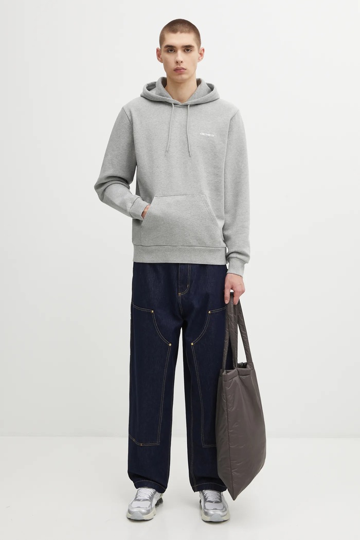 Carhartt WIP bluza bawełniana Hooded Script Embroidery Sweat I035392.00DXX szary