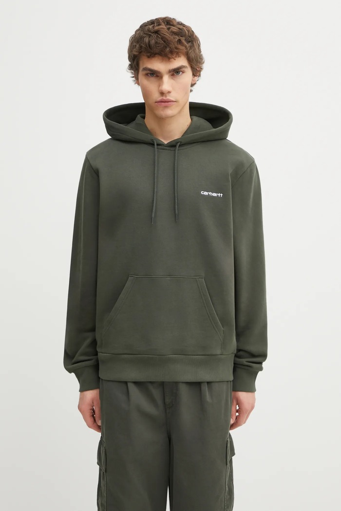 Carhartt WIP bluza bawełniana Hooded Script Embroidery Sweat z kapturem zielony I035392.3CDXX