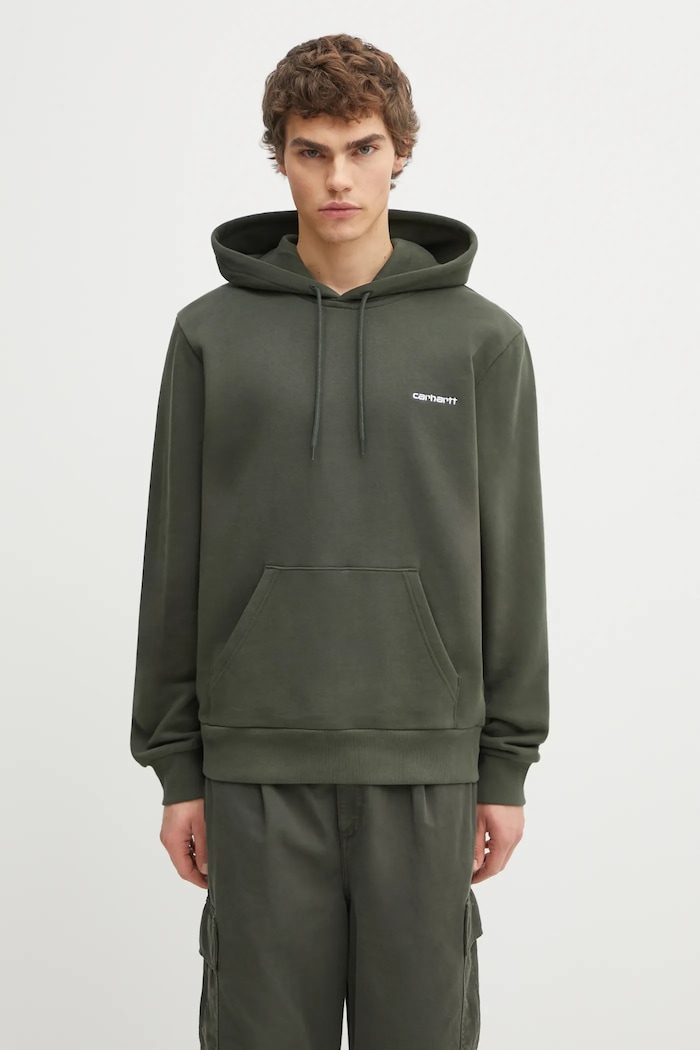 Carhartt WIP bluza bawełniana Hooded Script Embroidery Sweat z kapturem zielony I035392.3CDXX