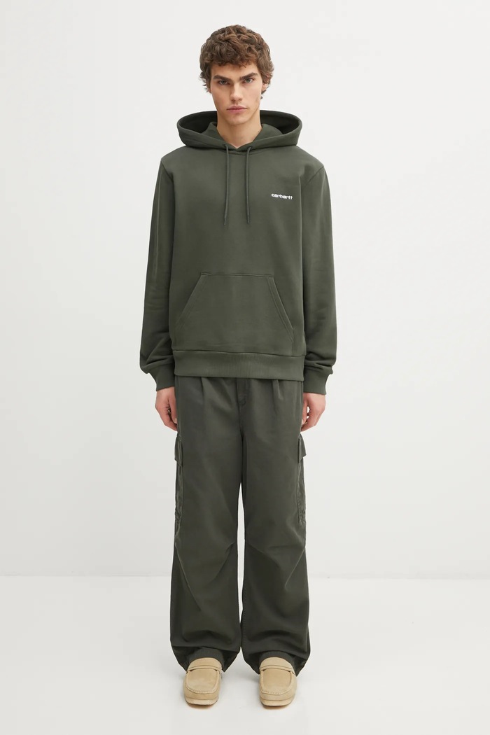Carhartt WIP bluza bawełniana Hooded Script Embroidery Sweat I035392.3CDXX zielony