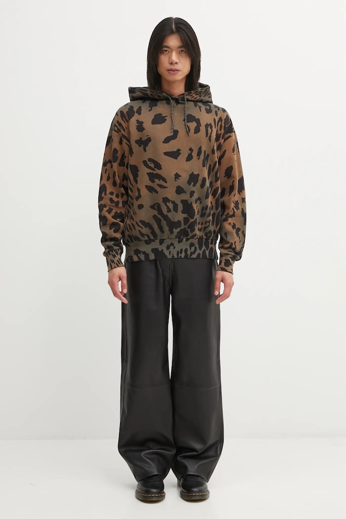 Bavlněná mikina Aries Leopard Hoodie AR2003404 hnědá