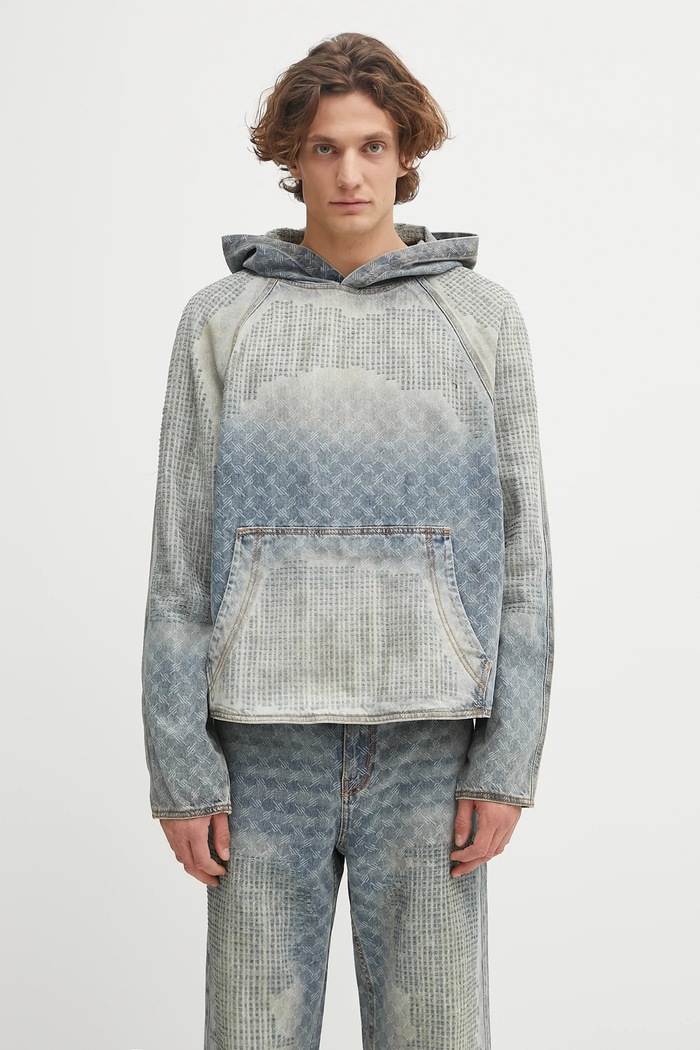 Daily Paper farmer felső Destroyed Denim Hoodie pamut kék 2521025
