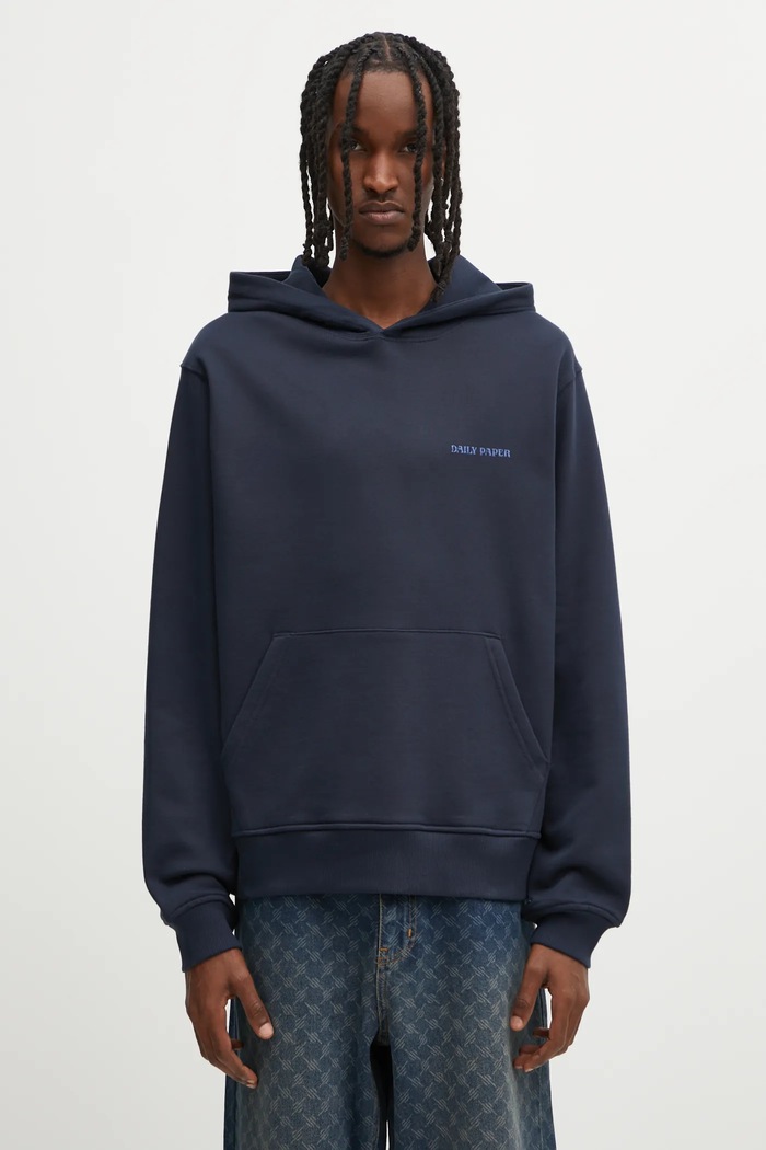 Oblečení Bavlněná mikina Daily Paper Candle Label Hoodie 2521106 námořnická modř