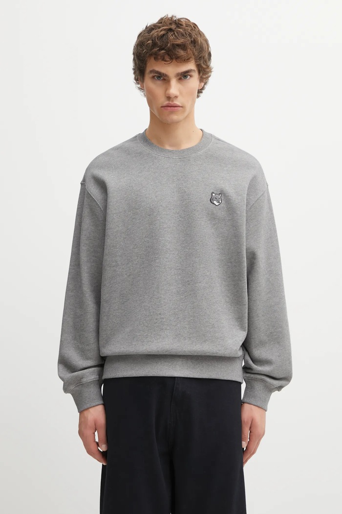 Maison Kitsuné bluza bawełniana Fox Head Comfort gładkie szary PM00304KM0341