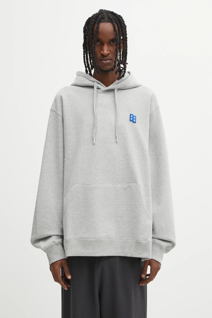 Памучен суичър Ader Error HOODIE изчистен сив BO42FYHD0101GR