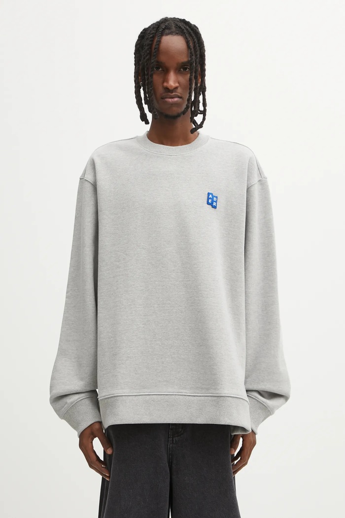Памучен суичър Ader Error SWEAT SHIRT изчистен сив BO42FYSW0101GR
