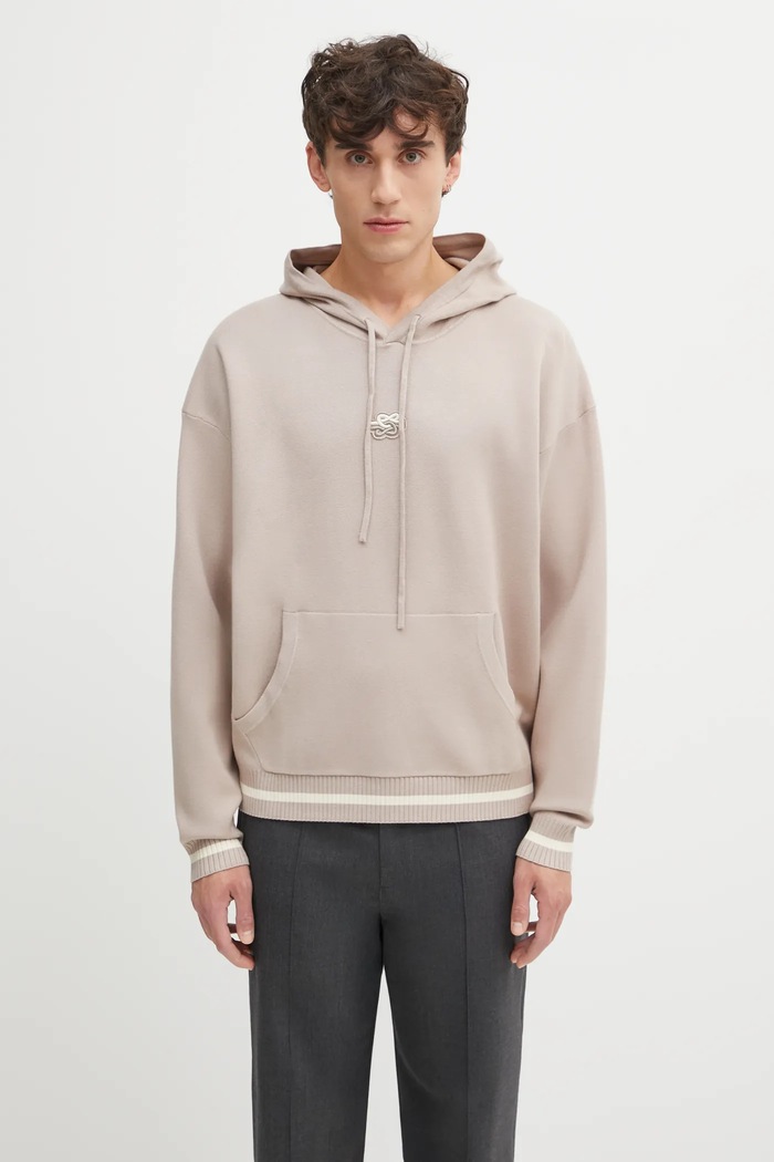 Filling Pieces Knit Hoodie with viscose Men's beige 422532500265