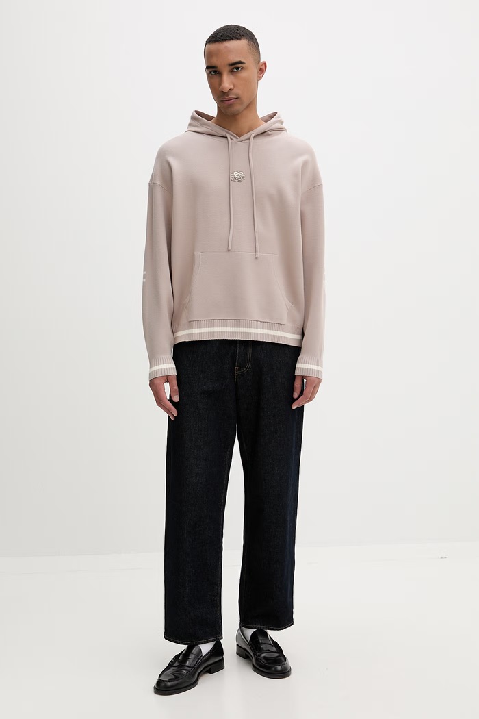 Filling Pieces mikina s kapucňou pánska s viskózou Knit Hoodie 422532500265 béžová AW25