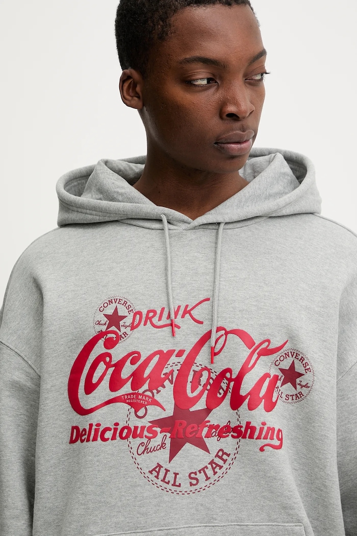 Bavlněná mikina Converse x Coca Cola šedá CVM5H502