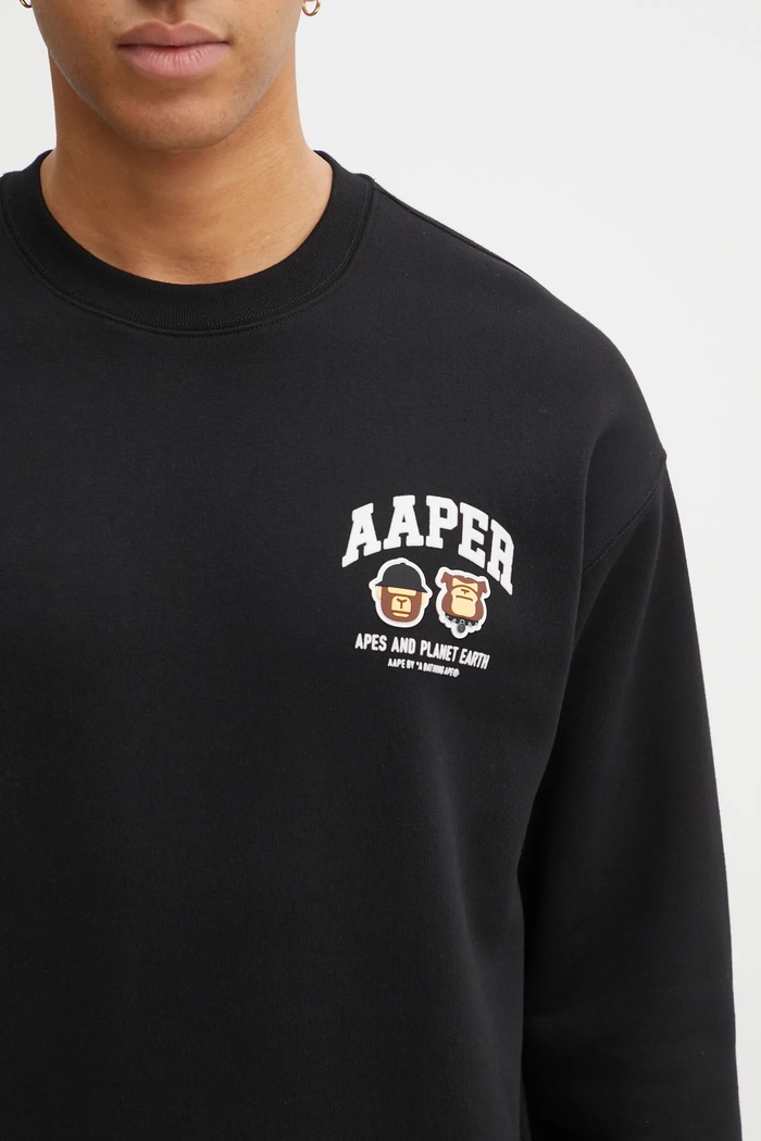 Суичър AAPE Aaper Crew Neck черен AAPSWMC366XXP