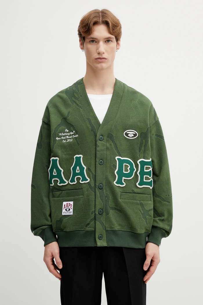 AAPE bluza bawełniana bawełna zielony AAPSWMC393XBP