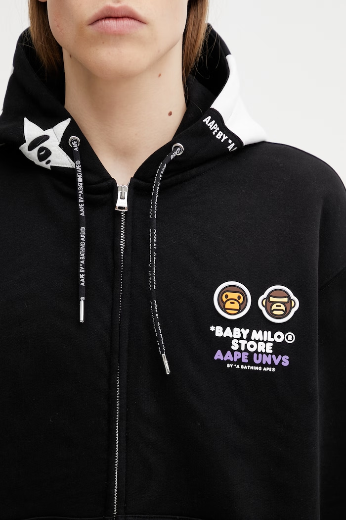 AAPE Μπλούζα με κουκούλα και κουμπιά με βαμβάκι ανδρική μαύρο AAPSWM9796XXP