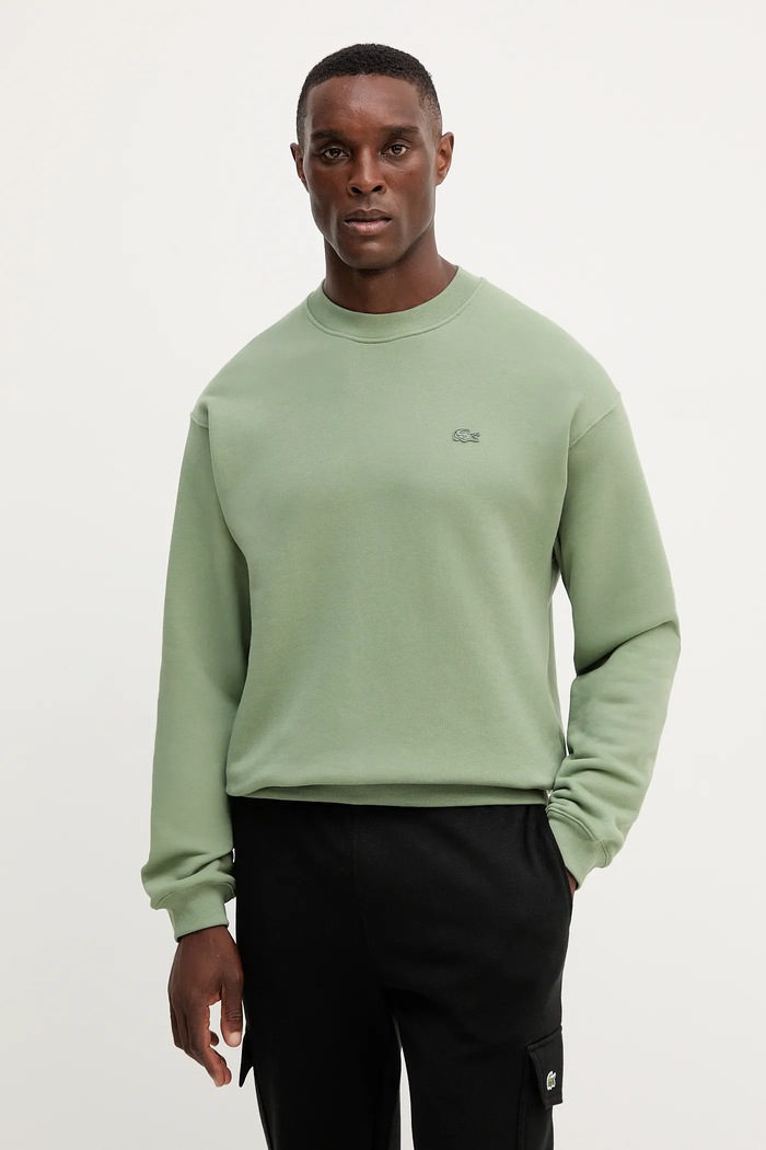 Bombažen pulover Lacoste SH7745 zelena AW25