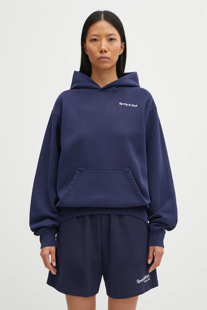 Бавовняна кофта Sporty & Rich Eden Crest Embroidered ST06760666BL106 темно-синій AW25