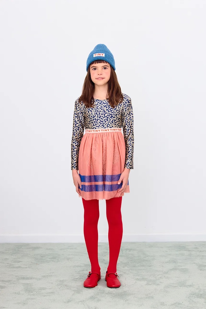 Body copii SMALL FLOWERS SHINY BODY Tinycottons bleumarin AW25.356