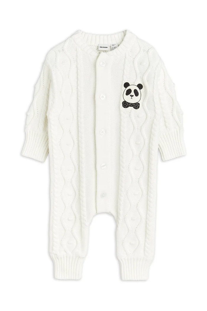 Бебешки памучен къс гащеризон Mini Rodini Panda За бебета бял 2564011011