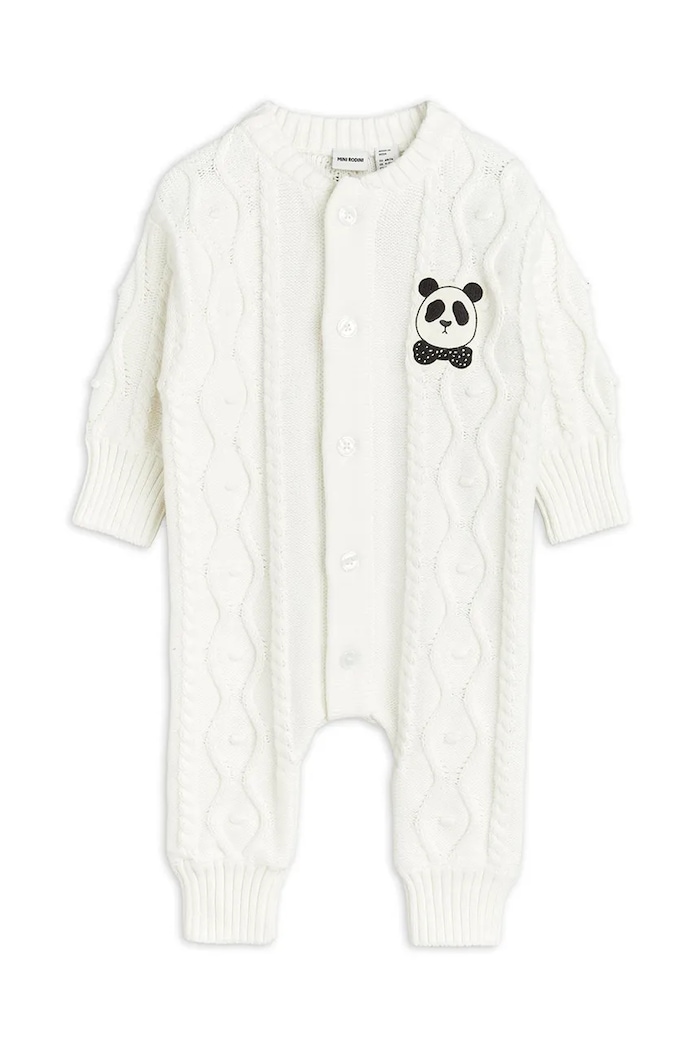 Бебешки памучен къс гащеризон Mini Rodini Panda За бебета бял 2564011011