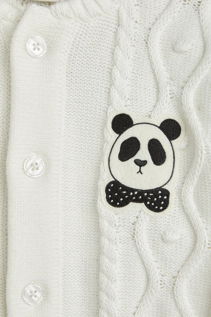 Момче Бебешки памучен къс гащеризон Mini Rodini Panda 2564011011 бял