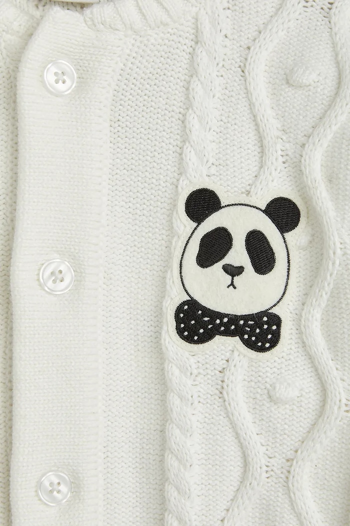 Момче Бебешки памучен къс гащеризон Mini Rodini Panda 2564011011 бял