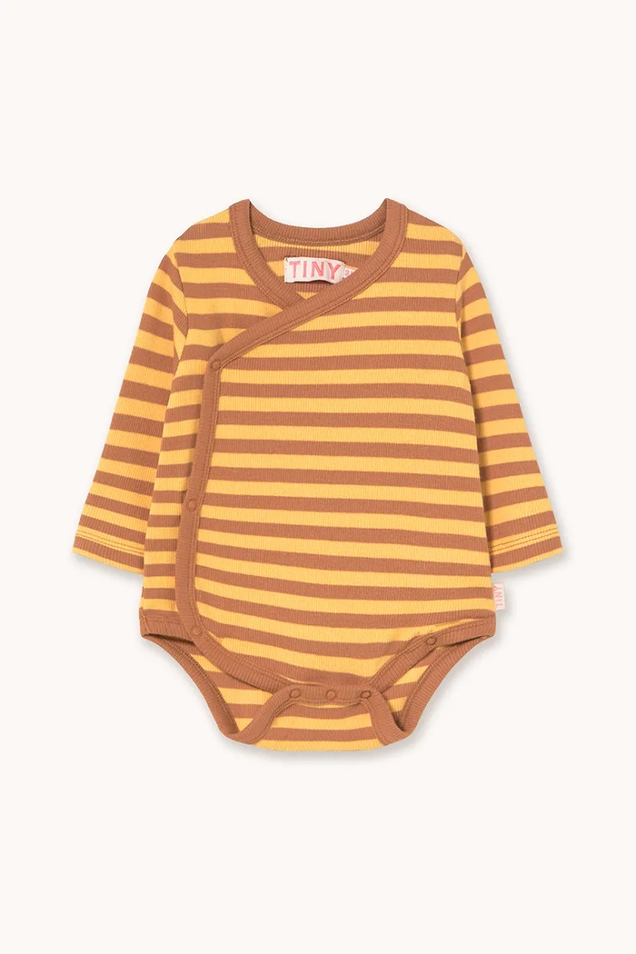 Body pre bábätká Tinycottons STRIPES RIB CROSSED BODY Pre bábätká žltá AW25.028