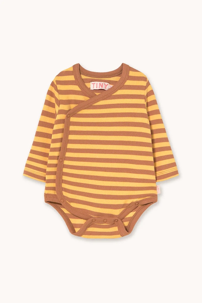 Body pre bábätká Tinycottons STRIPES RIB CROSSED BODY Pre bábätká žltá AW25.028