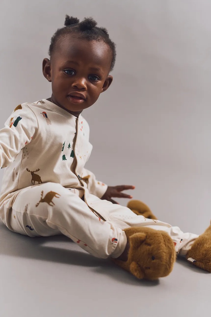 Liewood completo pagliacetti Birk Printed Pyjamas Jumpsuit Planet friendly beige LW20360.9BYA