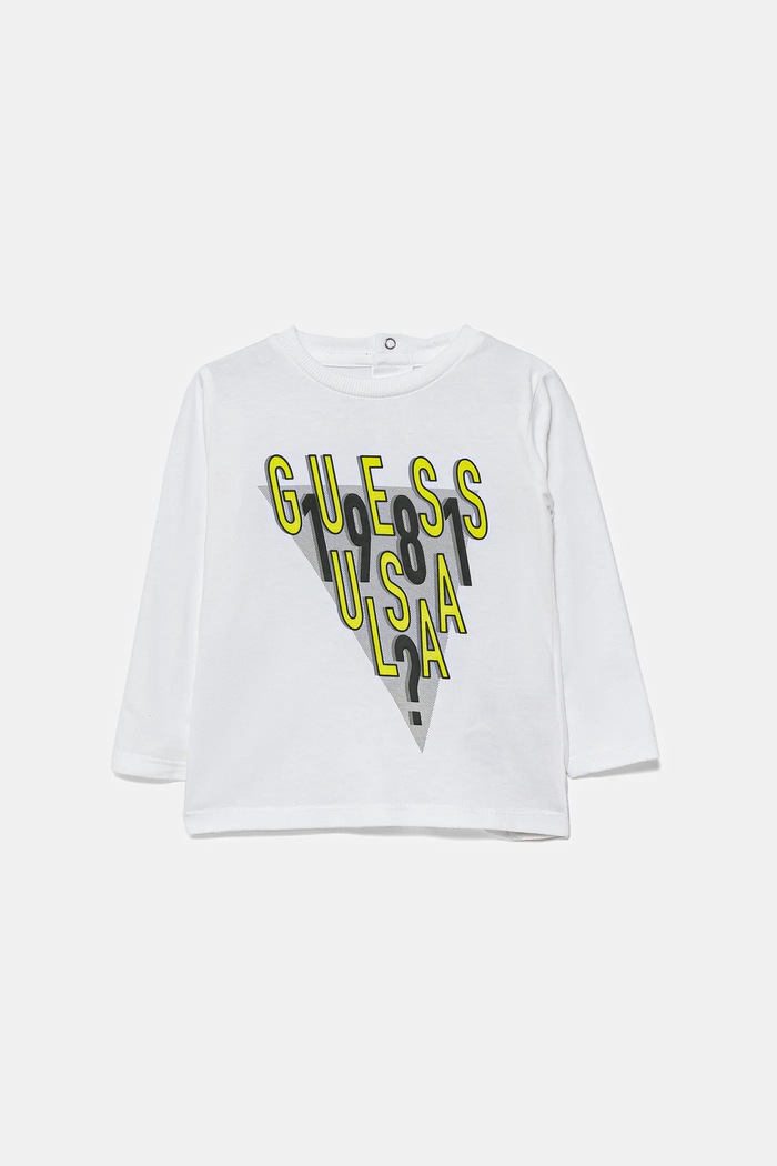 Guess longsleeve bawełniany niemowlęcy nadruk biały I5YI01.K8HM4.9BYA