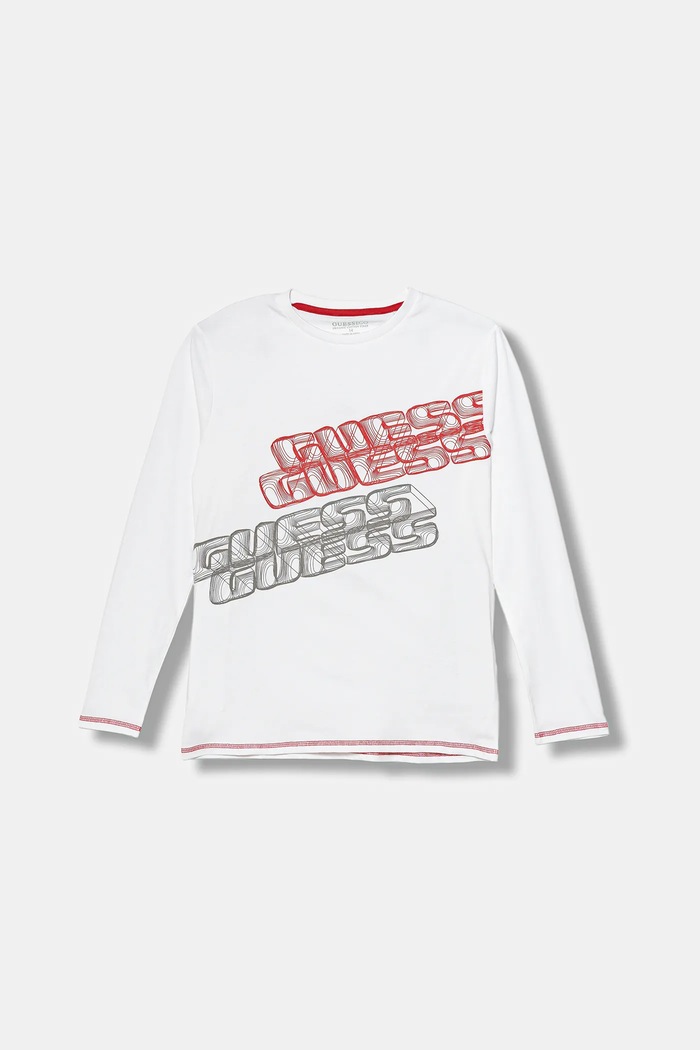 Guess longsleeve bawełniany dziecięcy aplikacja biały L5YI00.K8HM4.9BYA
