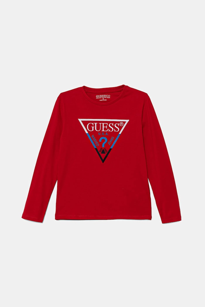 Guess longsleeve din bumbac pentru copii print rosu L5YI06.K8HM4.9BYA