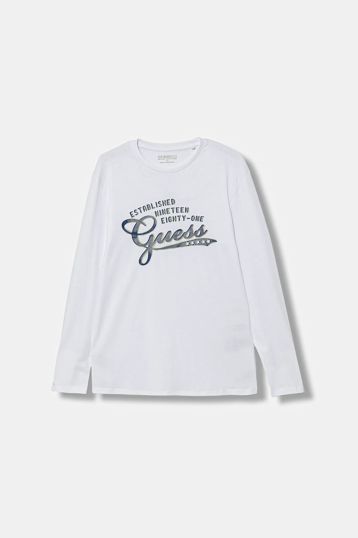 Guess longsleeve bawełniany dziecięcy nadruk biały L5YI14.K8HM4.9BYA
