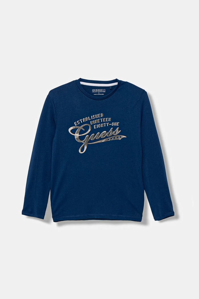 Guess longsleeve bawełniany dziecięcy nadruk niebieski L5YI14.K8HM4.9BYA