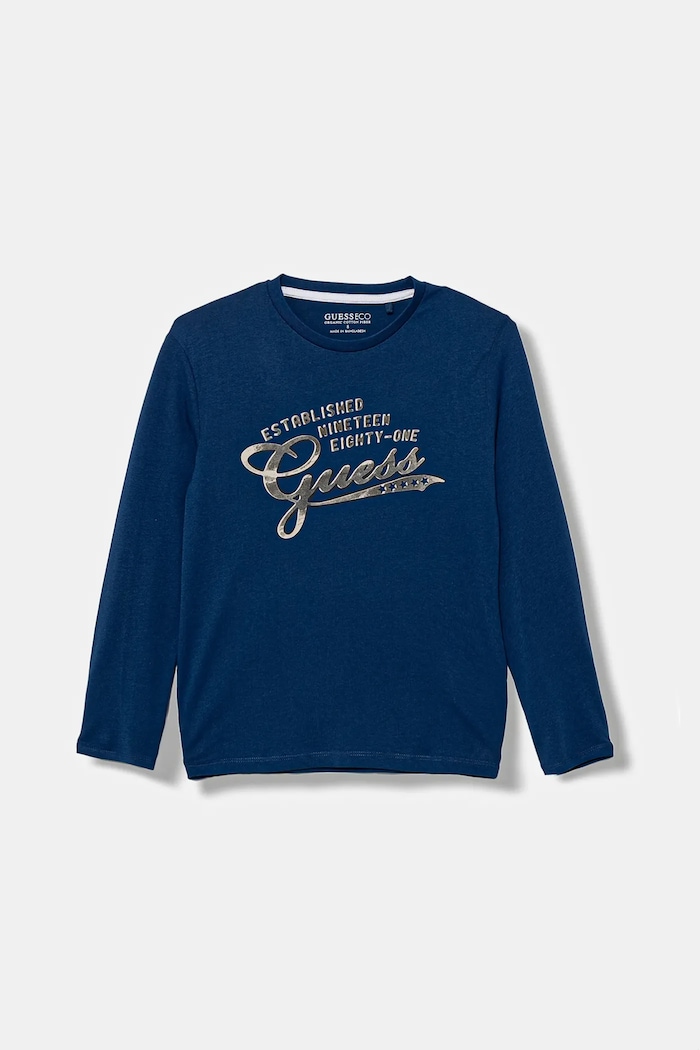 Guess longsleeve bawełniany dziecięcy nadruk niebieski L5YI14.K8HM4.9BYA