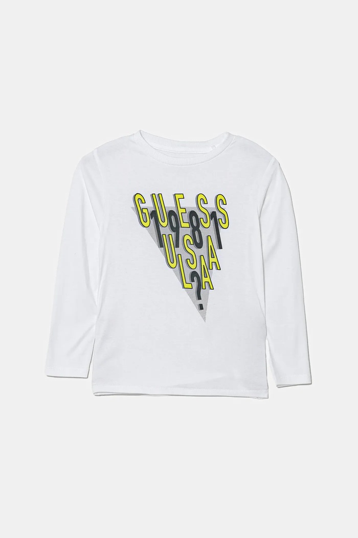 Guess longsleeve bawełniany dziecięcy nadruk biały N5YI03.K8HM4.9BYA