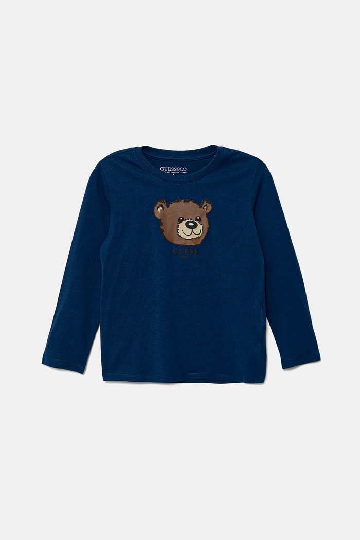 Guess longsleeve bawełniany dziecięcy nadruk niebieski N5YI25.K8HM4.9BYA