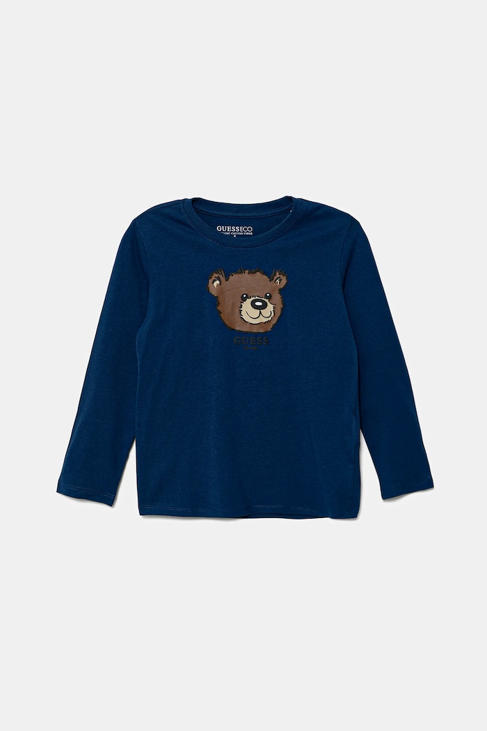 Guess longsleeve bawełniany dziecięcy nadruk niebieski N5YI25.K8HM4.9BYA