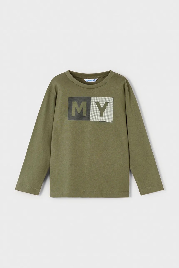 Mayoral longsleeve bawełniany nadruk zielony 173.5C.Mini.9BYA