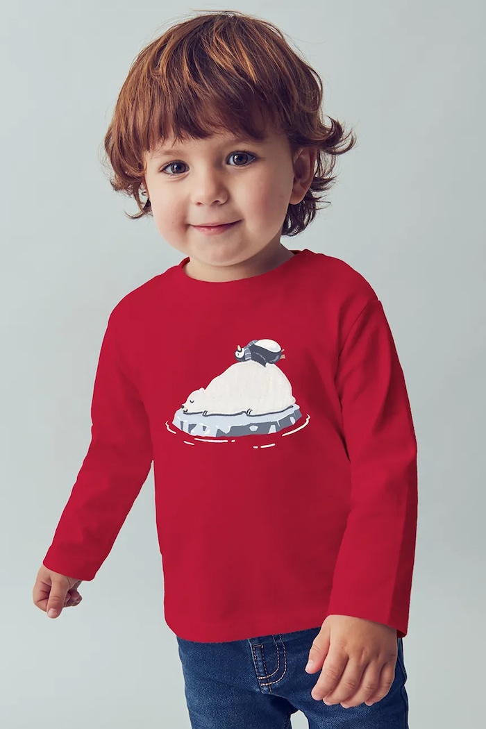 Mayoral longsleeve bawełniany dziecięcy nadruk czerwony 2071.3E.Baby.9BYA