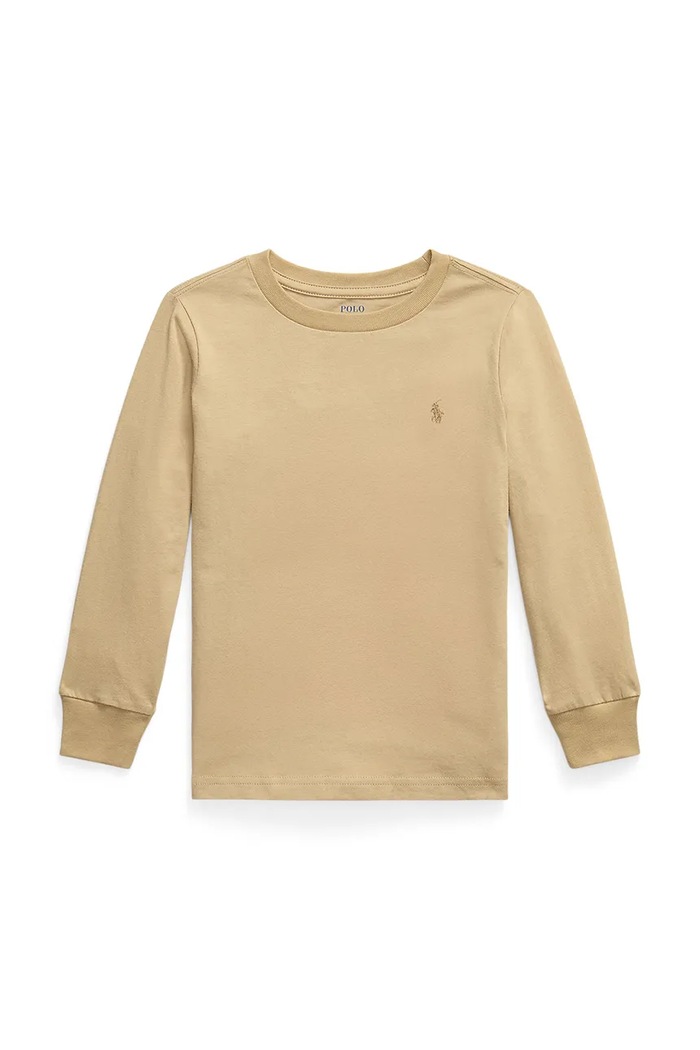 Βαμβακερή μπλούζα με μακριά μανίκια Polo Ralph Lauren στρογγυλό μπεζ 322854677097