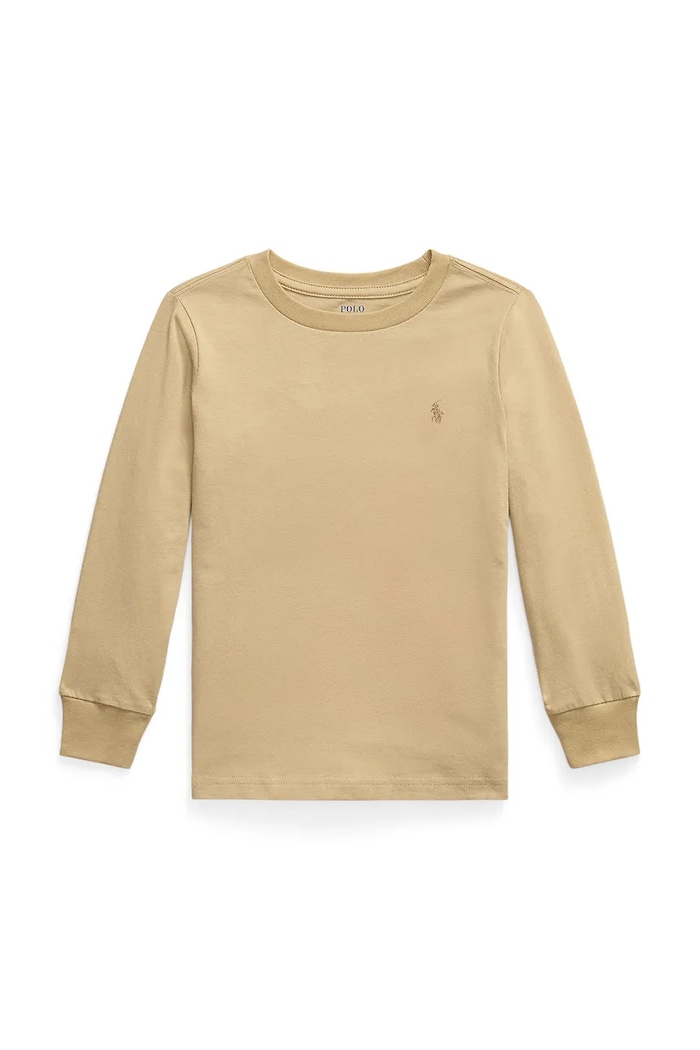 Βαμβακερή μπλούζα με μακριά μανίκια Polo Ralph Lauren στρογγυλό μπεζ 322854677097
