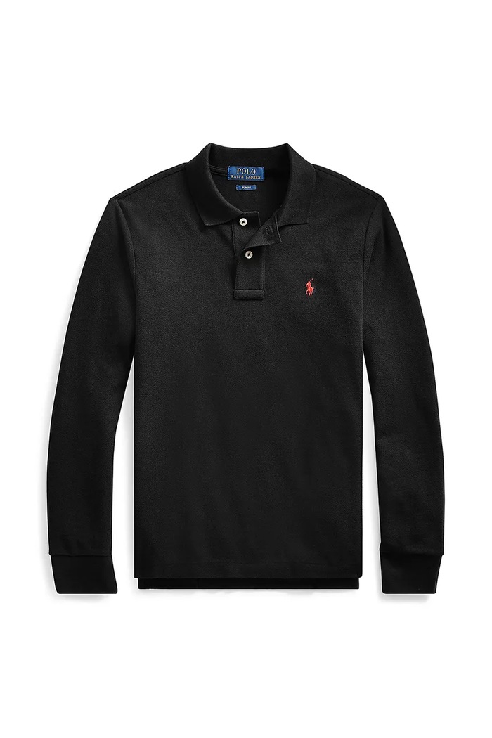 Dětské bavlněné tričko s dlouhým rukávem Polo Ralph Lauren propínací černá 323708858011