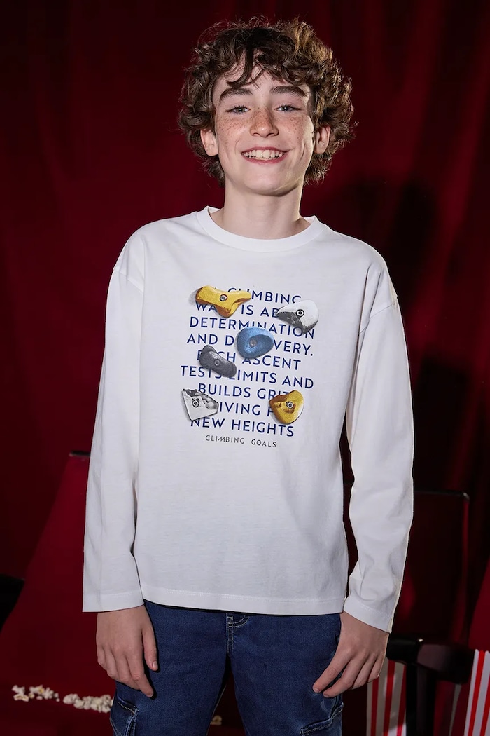 Mayoral longsleeve bawełniany okrągły beżowy 7006.7B.Junior.9BYA