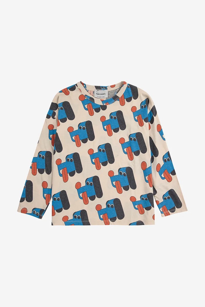 Detské bavlnené tričko s dlhým rukávom Bobo Choses Doggy Mate 225AC010 béžová AW25