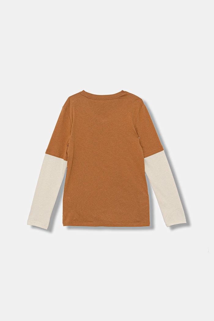 Detská bavlnená košeľa s dlhým rukávom Puma MID90s Layered Longsleeve B 688467 hnedá AW25