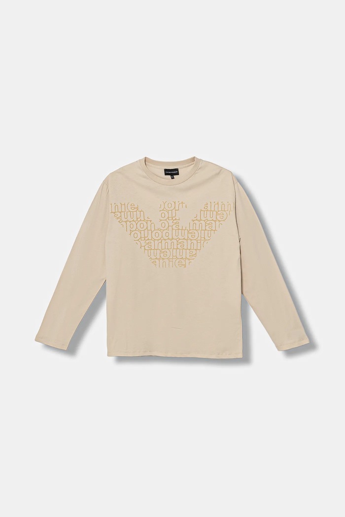 Emporio Armani longsleeve bawełniany dziecięcy nadruk beżowy EB000725.AF16162