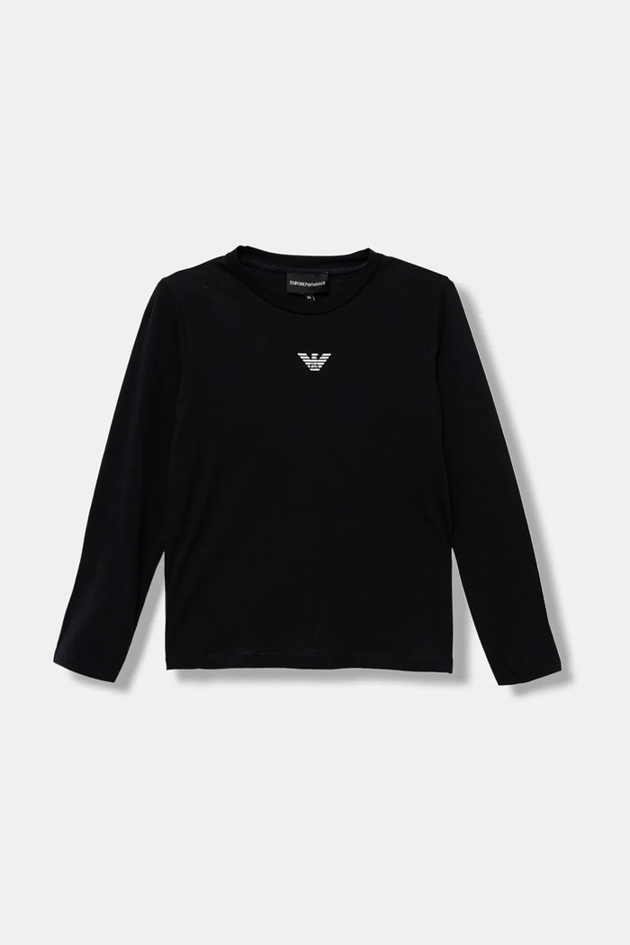 Dětské bavlněné tričko s dlouhým rukávem Emporio Armani kulatý námořnická modř EB000420.AF15013